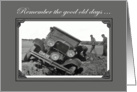 Remember the good old days, bogged car, vintage.Black and white.blank card