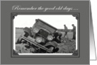 Happy Birthday,olden days, bogged car, vintage.Black and white. card