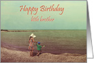 Happy Birthday, little brother,children by the lake,old vintage photo card