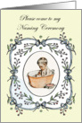 Invitation to Naming Ceremony.for boy, vintage.drawing of baby in tub. card