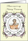 Invitation to Naming Ceremony.for girl, vintage.drawing baby in tub. card