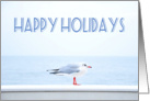 Happy Holidays, seagull and sea. card