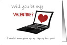 Nerdy Valentine, laptop and love-heart, geeky. card