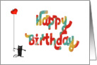 Happy birthday, crazy cat and love-heart.blank card
