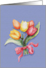Watercolor, red, yellow, orange, Tulips, pink ribbon,blank card. card