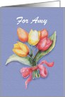 Watercolor, red, yellow, orange, Tulips, pink ribbon,custom card. card