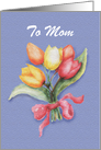 Happy Birthday Mom,red,yellow,orange,Tulips,pink ribbon,customize card