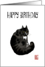 Black cat ink painting Happy Birthday card