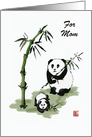 Panda bear with baby and bamboo.Custom card