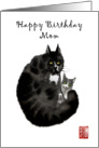 Black ink painting of Cat and Kitten, Happy Birthday Mom Chinese style card