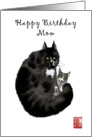 Black ink painting Cat and Kitten, Happy Birthday Mom,from Son card