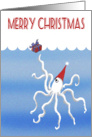 Merry Christmas,for boyfriend, octopus and present, humor card