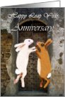 Happy Leap Year Anniversary, two bunnies jumping. card