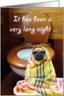 pug by toilet.thanks for the party, humor.thanks for party invitation. card