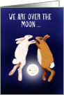 Engagement announcement, two rabbits over the moon. card