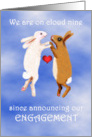 Engagement announcement, two rabbits on cloud nine.humor. card