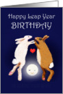 Leap Year Birthday, two rabbits over the moon. card