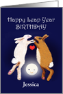 Happy Leap Year Birthday,two rabbits over the moon.custom card