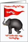 Birthday Party invitation, elephant and red pennant. card