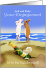 Engagement congratulations, champagne and jumping rabbits,custom. card