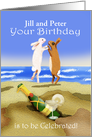 Birthday Congratulations, for twins,champagne and rabbits,Custom card