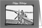 Happy Holidays, vintage WW1 plane and pilots, custom card. card