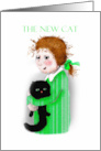 New Black Cat new pet and little girl card