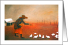 Old woman feeding the hens, oil painting card