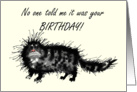 Late Birthday, angry cat, humour card