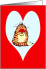 Cat with red rose, Heart, Romance,humour. card