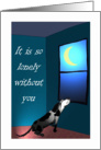 Missing you, it is lonely without you, Black and white dog, humour card