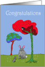 New Baby Congratulations, cartoon rabbits and trees card