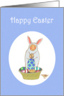 Happy Easter Bunny, for boy, eggs basket and bird. card