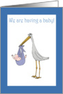 We are having a baby.stork and baby,humor card