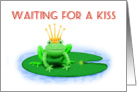 Green Frog with Crown on Lily Pad Waiting for a Kiss card