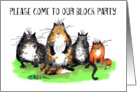 Please come to our block party, cats, humour, card