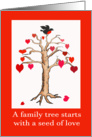 Family tree starts with a seed of love, heart tree and bird card