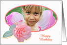 Pink striped camellia,Happy Birthday,for girl, photo frame. card