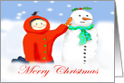 Merry Christmas for daughter,Child and snowman, card