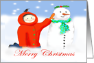 Merry Christmas for Teacher with Child and Snowman card