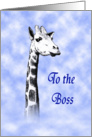 Happy Birthday to Boss, giraffe in clouds. card