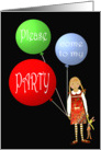 Birthday party, with balloons and little girl. card