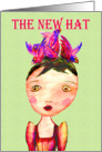 The new bird Hat, little girl, coloured pencil. card