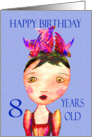 Happy Birthday, eight years old, little girl, coloured pencil. card