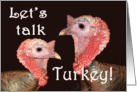 two turkey gobblers. Let’s talk turkey, humor card