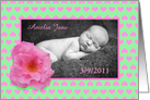 New baby, pink rose and love hearts, photo card. card