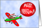 Merry Christmas, flying dog with balloon, humor card