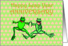 Happy Leap year Anniversary.Two leaping frogs. card