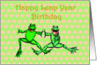 Happy Leap Year birthday, for twins, two green frogs. card