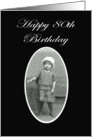 Happy 80th birthday , little child in dress and hat. vintage card